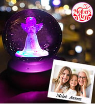 Kişiye Özel Fotoğraflı 3D Işıklı Altın Kalpli Melek Kristal Anneler Günü Hediyesi