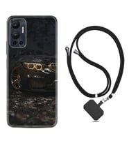 Infınix Hot 12 Kılıf Silikon Boyun Askılı İpli Desenli Silikon Black Car 1768