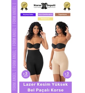 #Korse Kaymayı Önleyen 2 Beden Küçülten Toparlayıcı Lazer Kesim Yüksek Bel Paçalı Korse 6'lı Set (Siyah-Bej)