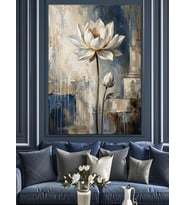 Beyaz Lotus Çiçeği Modern Sanat Dekoratif Kanvas - Mdf Ahşap Tablo