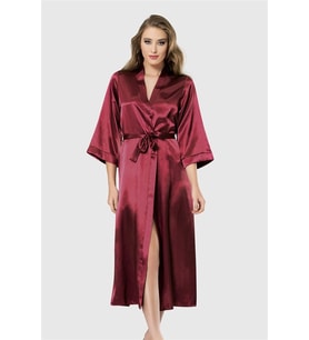 Amora Secret Bordo Uzun Saten Sabahlık