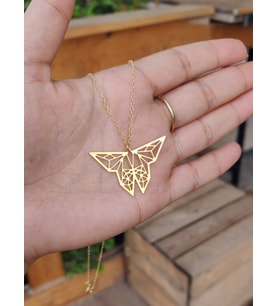 24 Ayar Has Altın Kaplama Origami Kelebek Gümüş Kolye