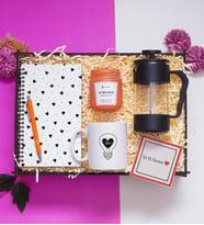 Sevgiliye Hediye Seti & French press, Defter, Kalem, Mum, Kupa Bardak, Altlık