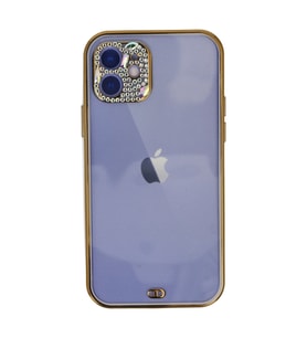 Iphone 12 Kılıf Liva Taşlı Silikon - Mor