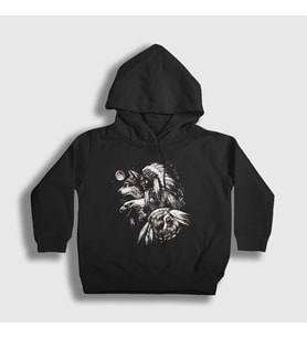Presmono Unisex Çocuk Siyah Animals Indian Kızılderili Kapüşonlu Sweatshirt 306722tt
