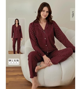 Boyraz Kadın Süet Boydan Düğmeli Pijama Takımı 02002 - 1 Adet (Bordo)