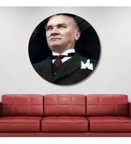 Yuvarlak Temperli Gerçek Cam Tablo Mavi Gözlü Atatürk