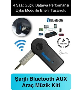 Şarjlı Blutooth Aux Araç Kiti Müzik Ses Alıcı Adaptörü 3.5mm Jak Tv Telefon Kablosuz Bağlantı