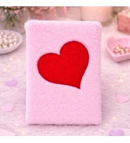 Pembe  Kalpli Desenli Çizgili  Peluş Defter