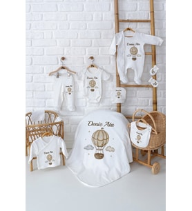 Pia Baby Premium Unisex Bebek Hediyesi Hastane Çıkışı 10 Parça İsim Baskılı Set 5037-01 (Krem)