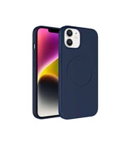 Apple iPhone 12 Uyumlu Kılıf M-safe Wireless Şarj Özellikli Pastel Renk Silikon Zore Plas Kapak (Lacivert)