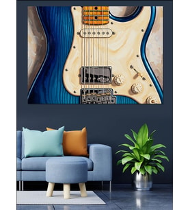 Mavi Elektro Gitar Gövdesi Dekoratif Kanvas - Mdf Ahşap Tablo