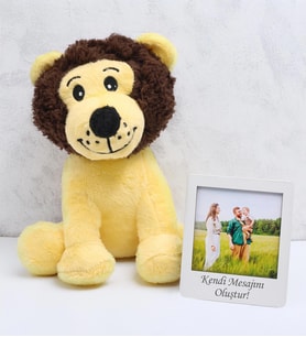 Kişiye Özel Fotoğraflı Çerçeve & Hediyelik Sevimli Peluş Aslan 22cm Hediye Seti (Sarı)