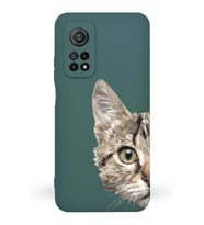 Xiaomi Mi 10T Pro Uyumlu Lansman Kılıf Catface Tasarımlı İçi Kadife Kapak-Yeşil (Şeffaf)