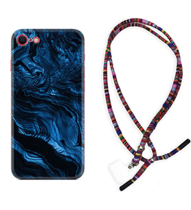 Apple iPhone 5 6 7 8 Plus Se XR Kılıf Boyun Asklı Rasta Silikon Blue MArble 1379