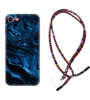 Apple iPhone 5 6 7 8 Plus Se XR Kılıf Boyun Asklı Rasta Silikon Blue MArble 1379