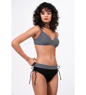 Endeep Kadın Puantiye Desenli Bağcık Detaylı Toparlayıcı Siyah Bikini Takımı