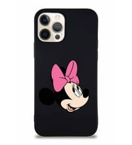 Apple iPhone 12 Pro Soft Premier Kapak Minnie Mouse-A Tasarımlı Silikon Kılıf - Siyah (Şeffaf)