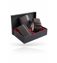 Premium Şık Tasarım Lüks Özel Seri Dikey Ekose Desenli Cüzdan Kemer ve Kartlık Hediye Seti