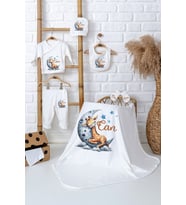 Pia Baby Premium %100 Pamuk İsim Yazılı Erkek Bebek Hastane Çıkışı Battaniyeli Bebek Hediye Seti 5032-04 (Ekru)