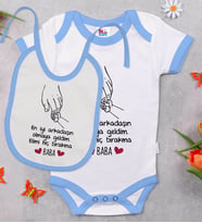 BK Kids Baba Tasarımlı Mavi Bebek Body Zıbın ve Mama Önlüğü Hediye Seti-1