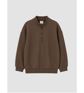 LCW Kids Kahverengi Dik Yaka Erkek Çocuk Sweatshirt