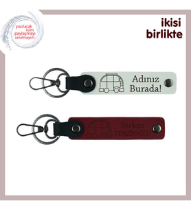 Karavancı Takımler İçin Kişiye Özel İsim Yazılabilen Hediye, Deri Anahtarlık 2’li Set, Beyaz-Bordo
