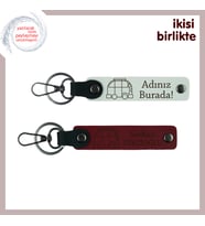 Karavancı Takımler İçin Kişiye Özel İsim Yazılabilen Hediye, Deri Anahtarlık 2’li Set, Beyaz-Bordo