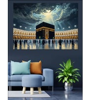 Gece Vakti Işıklı Kabe Manzarası Dekoratif Kanvas - Mdf Ahşap Tablo