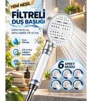 6 Sprey Modlu Filtreli Duş Başlığı Büyük Su Paneli Silikon Nozullu Beyaz Modern Tasarım