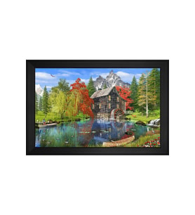 Manzara Temalı Kanvas Tablo 80 x 110 cm Siyah Çerçeve