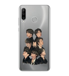 Huawei P30 Lite Uyumlu BTS Desenli Şeffaf Telefon Kılıfı
