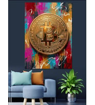 Bitcoin Sanatsal Dijital Para Görseli Dekoratif Kanvas - Mdf Ahşap Tablo