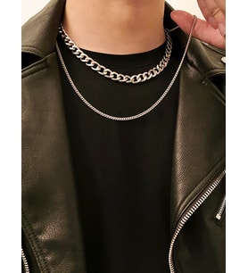 Gümüş Rengi Gerdanlık Kolye Unisex Katlı  Cadena Kolye