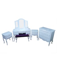 Makyaj Masa 12550 7Çekme SET Kanat ayna Puf Modl Kayın Aslan Ayk Komod Beyaz Lake