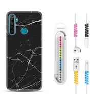 Realme 5i 5 Pro 6i 7 Pro 8 Kılıf Kablo Koruma Spiral Silikon Siyah Mermer 1299