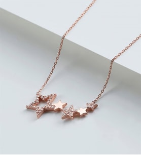 Saklı Takı 925 Ayar Gümüş Yıldızlı Kolye ( Rose Gold )