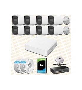 Provzen Hikvision 8 Kameralı 4MP IP Hibrit ColorVu Güvenlik Kamerası Mikrofonlu  Olay Anında bildirim