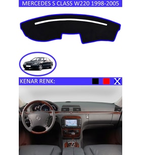 Mercedes S Class W 220 1998-2005 Için Uygun Torpido Koruma Halısı Siyah Kenar Renk Mavi