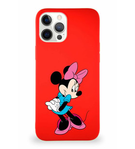 Apple iPhone 12 Pro Max Soft Premier Kapak Minnie Mouse-F Tasarımlı Silikon Kılıf - Kırmızı (Şeffaf)