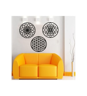 Yaşam Çiçeği,torus Sri Yantra Kutsal Geometri Ahşap Muhteşem Üçlü Set Siyah (48cm)