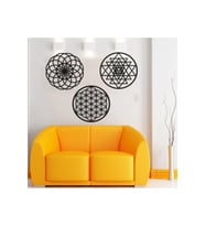 Yaşam Çiçeği,torus Sri Yantra Kutsal Geometri Ahşap Muhteşem Üçlü Set Siyah (48cm)