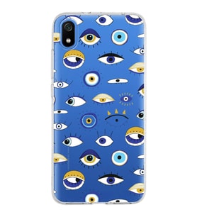 PrintiFy Xiaomi Redmi 7A ile Uyumlu 1mm Slim Fit Nazar Boncuğu 2 Baskılı Şeffaf  Kılıf