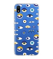 PrintiFy Xiaomi Redmi 7A ile Uyumlu 1mm Slim Fit Nazar Boncuğu 2 Baskılı Şeffaf  Kılıf
