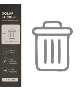 Çöp Kovası Mat Gri Dekoratif Folyo Sticker 14x14 cm