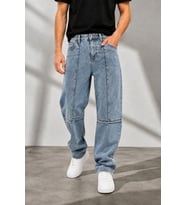Erkek Baggy Jean Pantolon Bol Kesim Yıkamalı Desenli Dikiş Detaylı Oversize Kot Pantolon