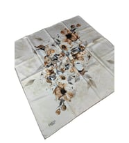 Emilya Rayon Çiçek Desenli Şal Eşarp 90x90 cm (Bej-Kahve)