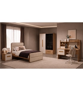 Vega Genç Odası (4 Kapılı Dolap+Karyola 100x200+Komodin+Çalışma Masası ve Üst Ünite+Kitaplık+Şifonyer+ayna )