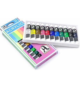 Mona Lisa 12 Renk Akrilik Tüp Boya Seti – 12x12 ml Profesyonel Akrilik Boya Tüp Set – Tuval, Ahşap, Taş, Seramik ve Hobi Boyama İçin Yoğun Pigmentli Sanat Boyası