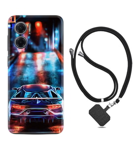 Xiaomi Redmi Note 11E Kılıf Silikon Boyun Askılı İpli Desenli Silikon Neon Cars 1724